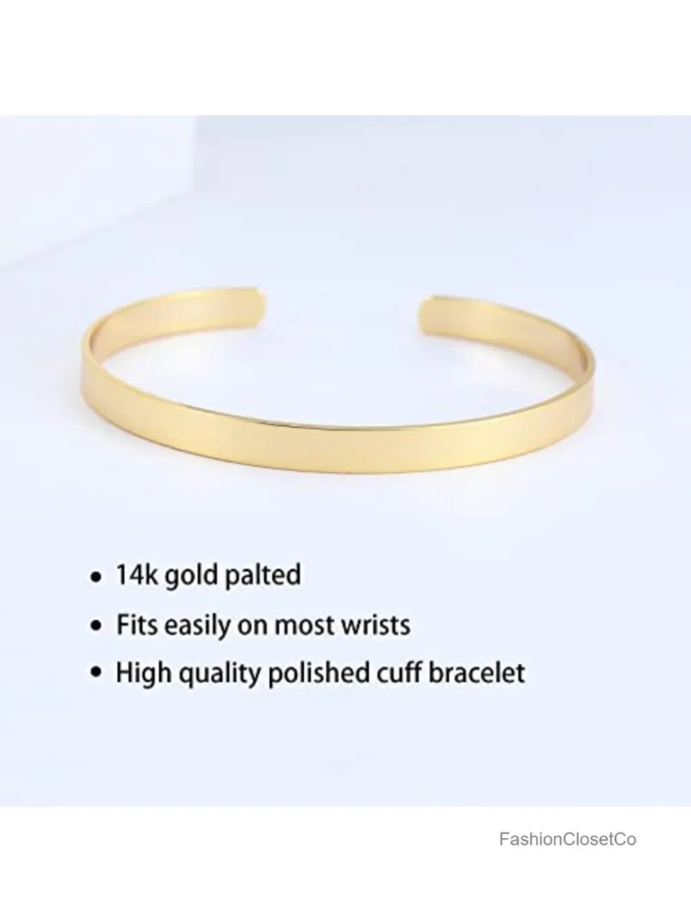 14K Gold Plated Adjustable Cuff Bracelet Chunky Bangle Non Tarnish